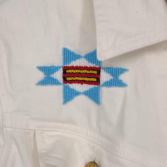 Ralph Lauren Jeans Co. Beaded Off White Denim Jacket Sz M Southwestern Rare VTG - Picture 5 of 10